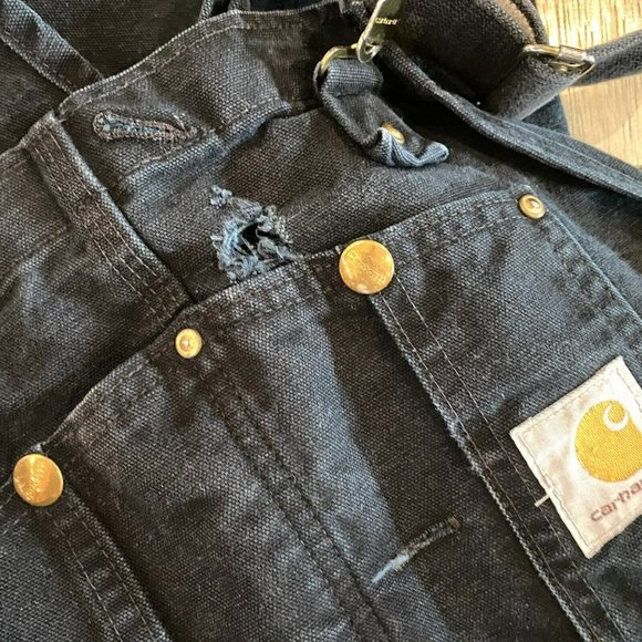 CARHARTT Vintage OVERALLS CARPENTER DOUBLE KNEE Black Distressed Mens 52 x 32 - Picture 6 of 7